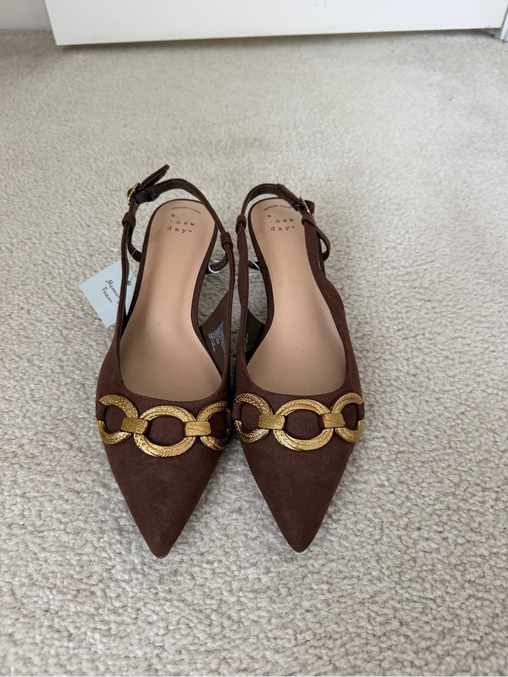 NWT A New Day Brown Pointed Slingback Flats with Gold Chain Detail